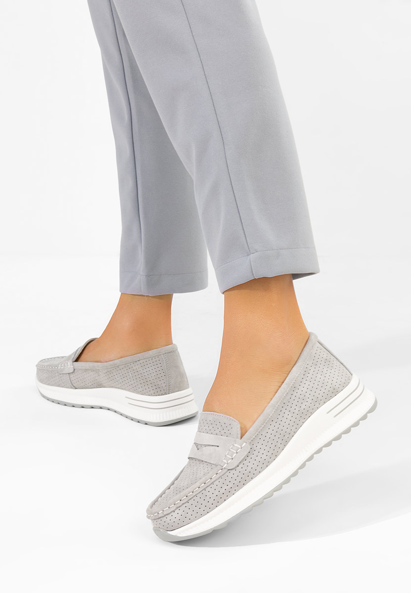 Дамски мокасини естествена кожа Seliona сив