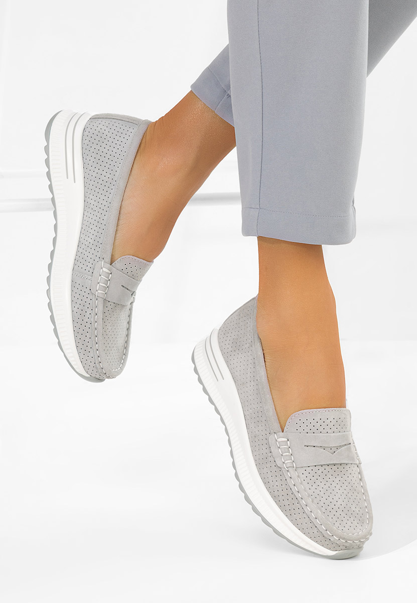 Дамски мокасини естествена кожа Seliona сив