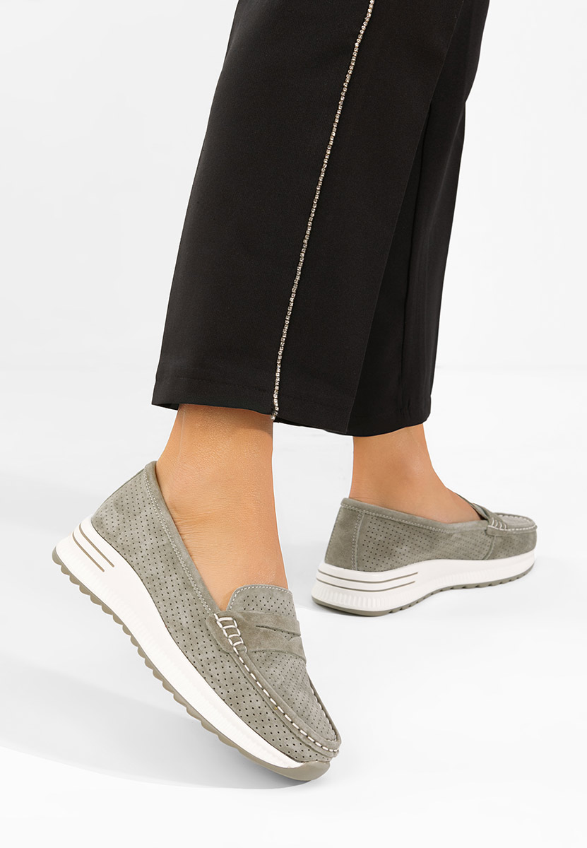 Дамски мокасини естествена кожа Seliona зелен