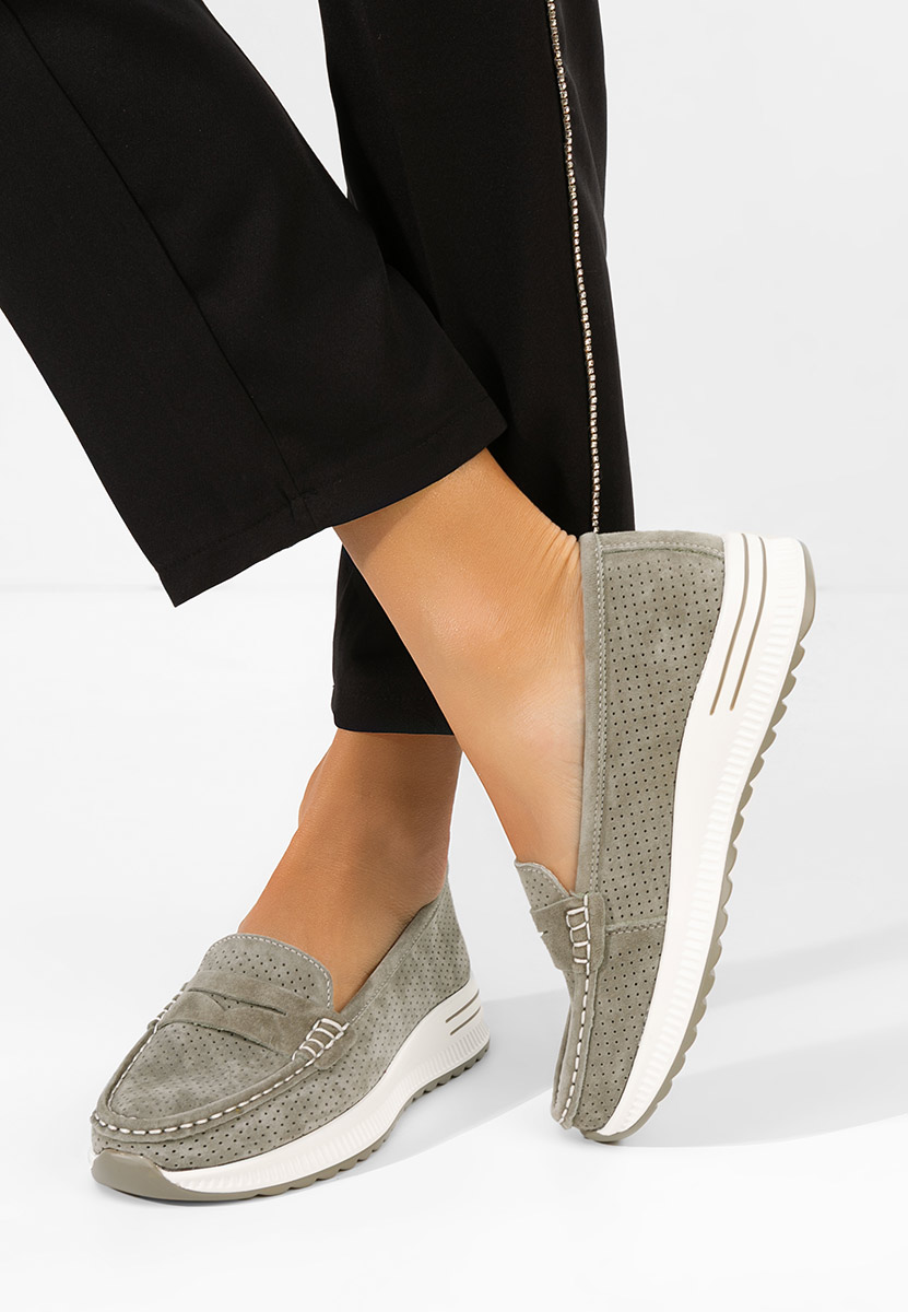 Дамски мокасини естествена кожа Seliona зелен