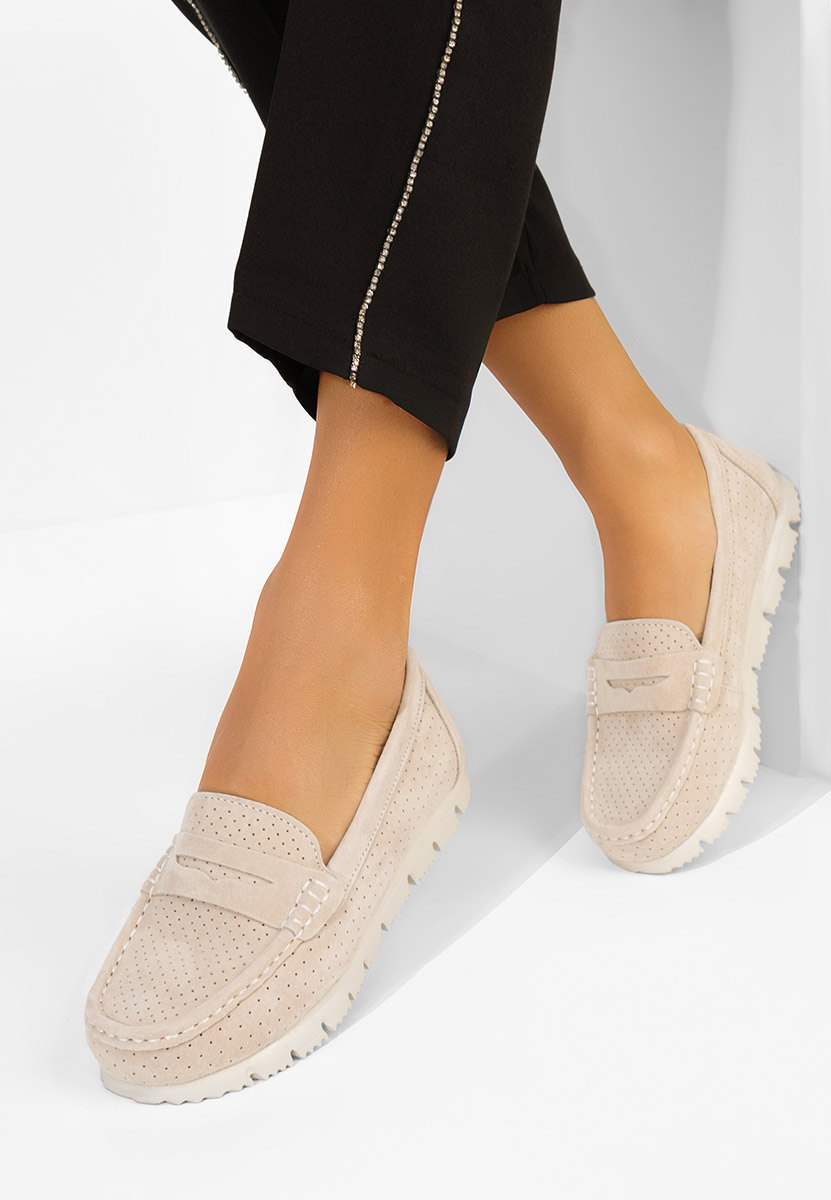 Дамски мокасини естествена кожа Valerimia бежов