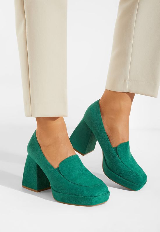Oбувки с дебел ток зелен Hoya, Размер: 38- Zapatos