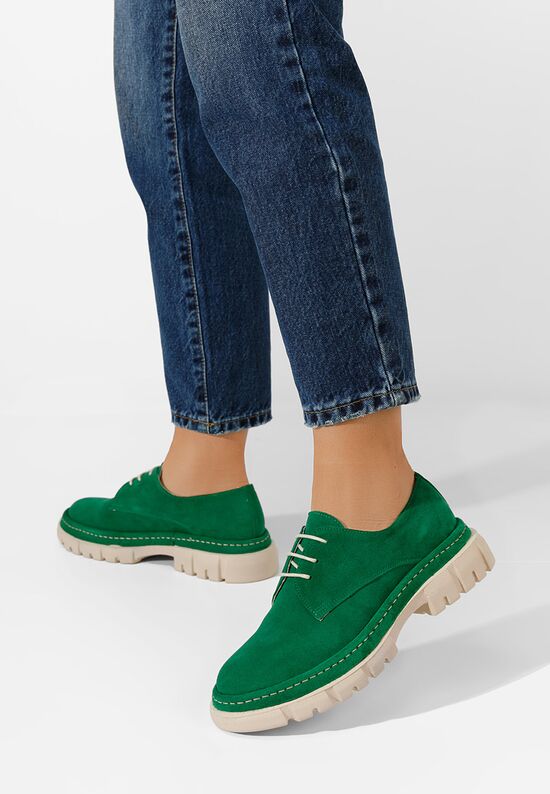 Ежедневни обувки естествена кожа Besania зелен, Размер: 38- Zapatos