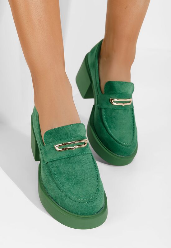 Дамски мокасини на ток Agnessa зелен, Размер: 40- Zapatos